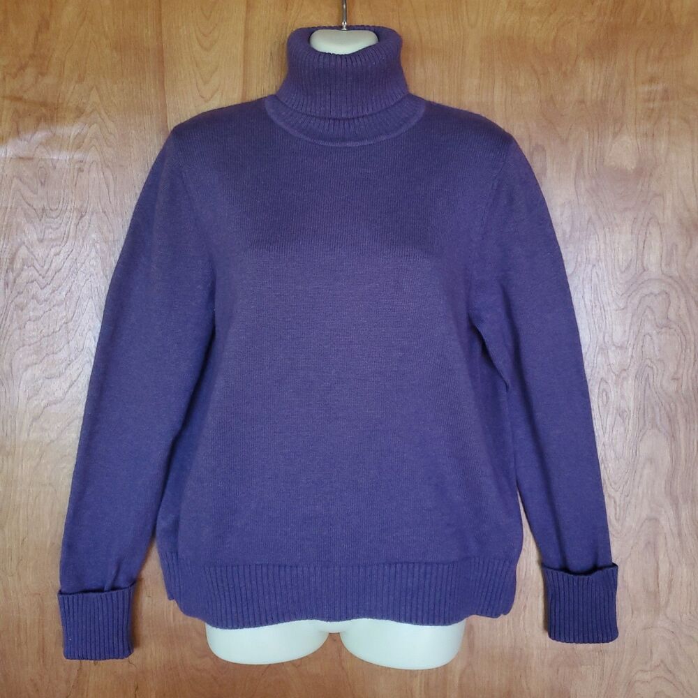 Eddie Bauer Turtleneck Sweater Womens L Purple Soft Knit Cotton Nylon Angora